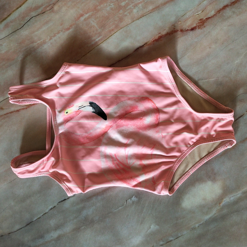 Pink Flamingo Tulle Ruffle Girls One-Piece Swimsuit - Picture 2 of 4